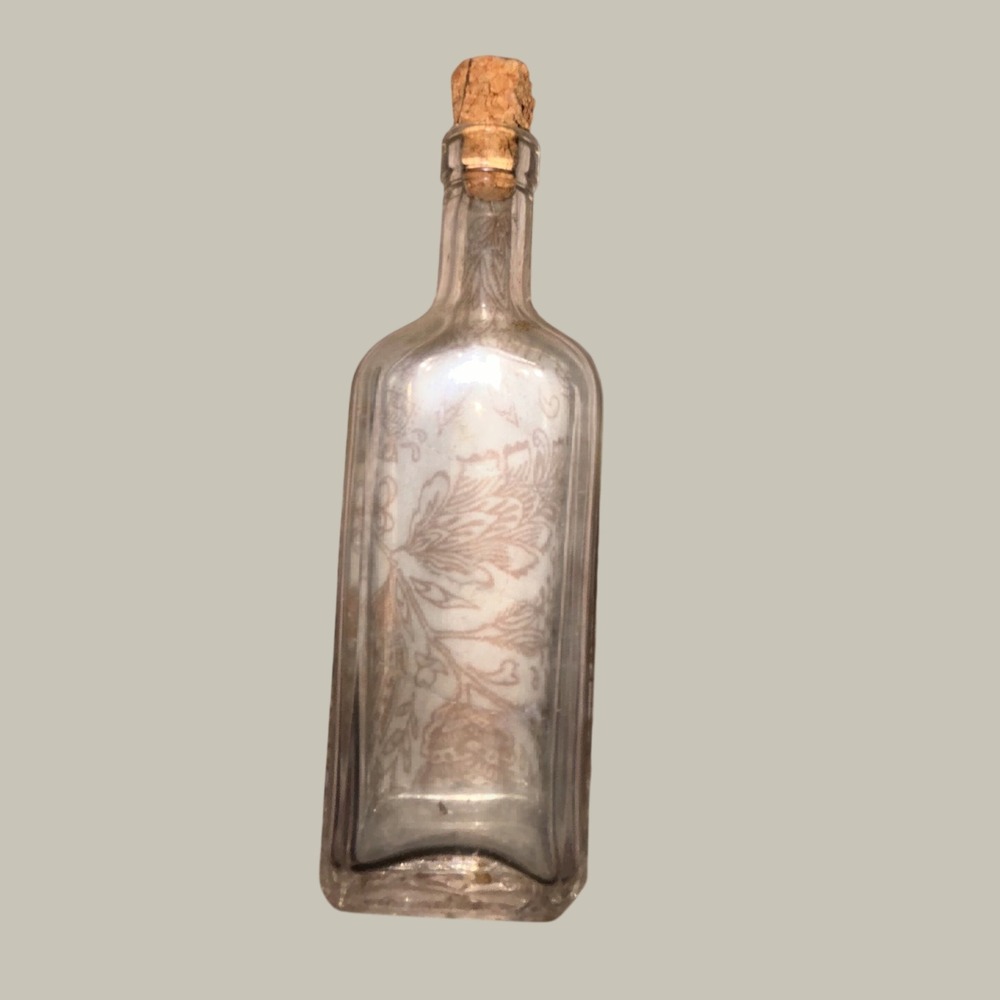 Vintage Clear Glass Apothecary Bottle with Cork Stopper Rectangular Bud Vase